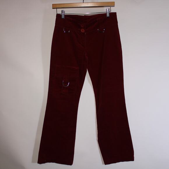 Y2K Pyramids U.S.A. Red Ribbed Velvet Cotton Blend Slight Flare Pants Size S - Picture 1 of 4